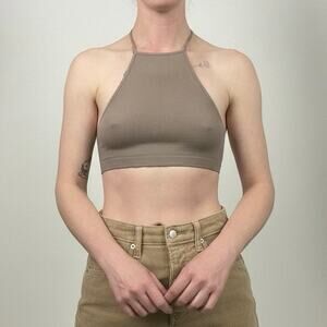NWT Oniomania Brown Ribbed High Neck Open Back Bralette